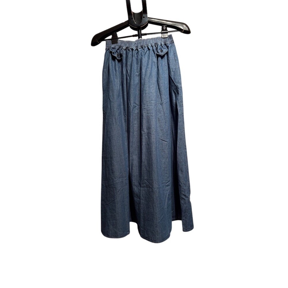 In February Skirt Womens Size S Blue Denim Maxi A-Line Smocked Waist w/pockets - Picture 4 of 9